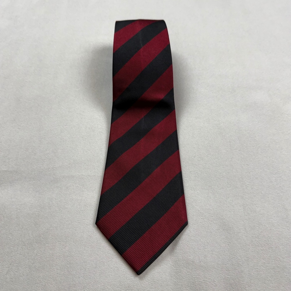 Turnbull & Asser Repp Silk Tie Mens Burgundy Black Striped Clergy Estate Find